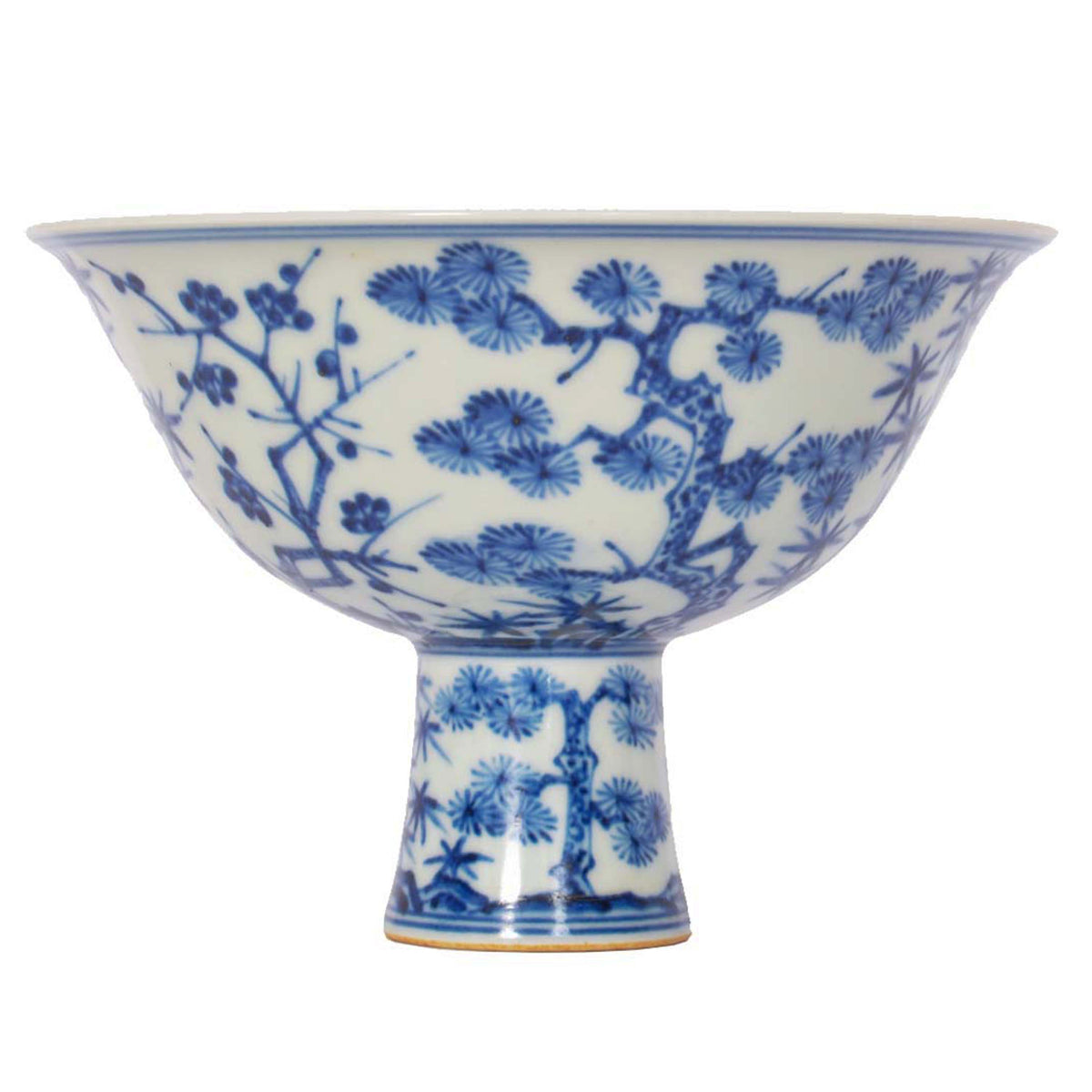 Antique Blue & White Chinese Qing Dynasty Porcelain Stem Cup Bowl Xuande Mark Circa 1890