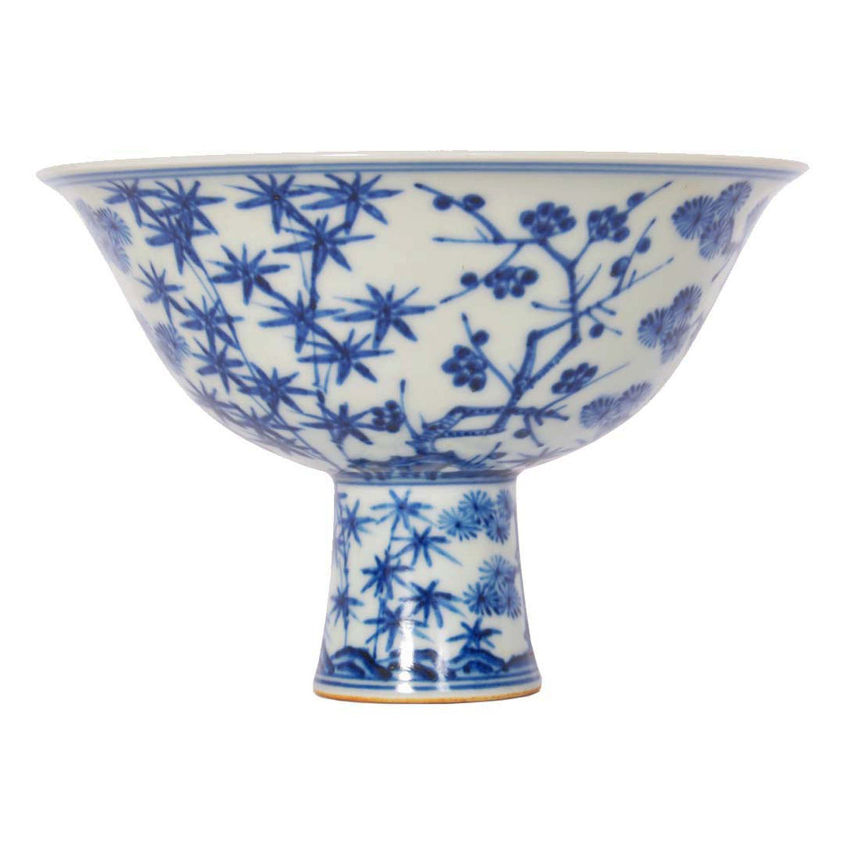 Antique Blue & White Chinese Qing Dynasty Porcelain Stem Cup Bowl Xuande Mark Circa 1890