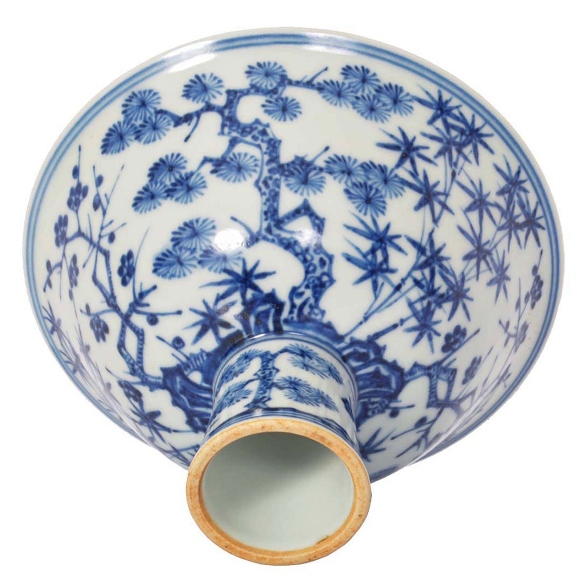 Antique Blue & White Chinese Qing Dynasty Porcelain Stem Cup Bowl Xuande Mark Circa 1890