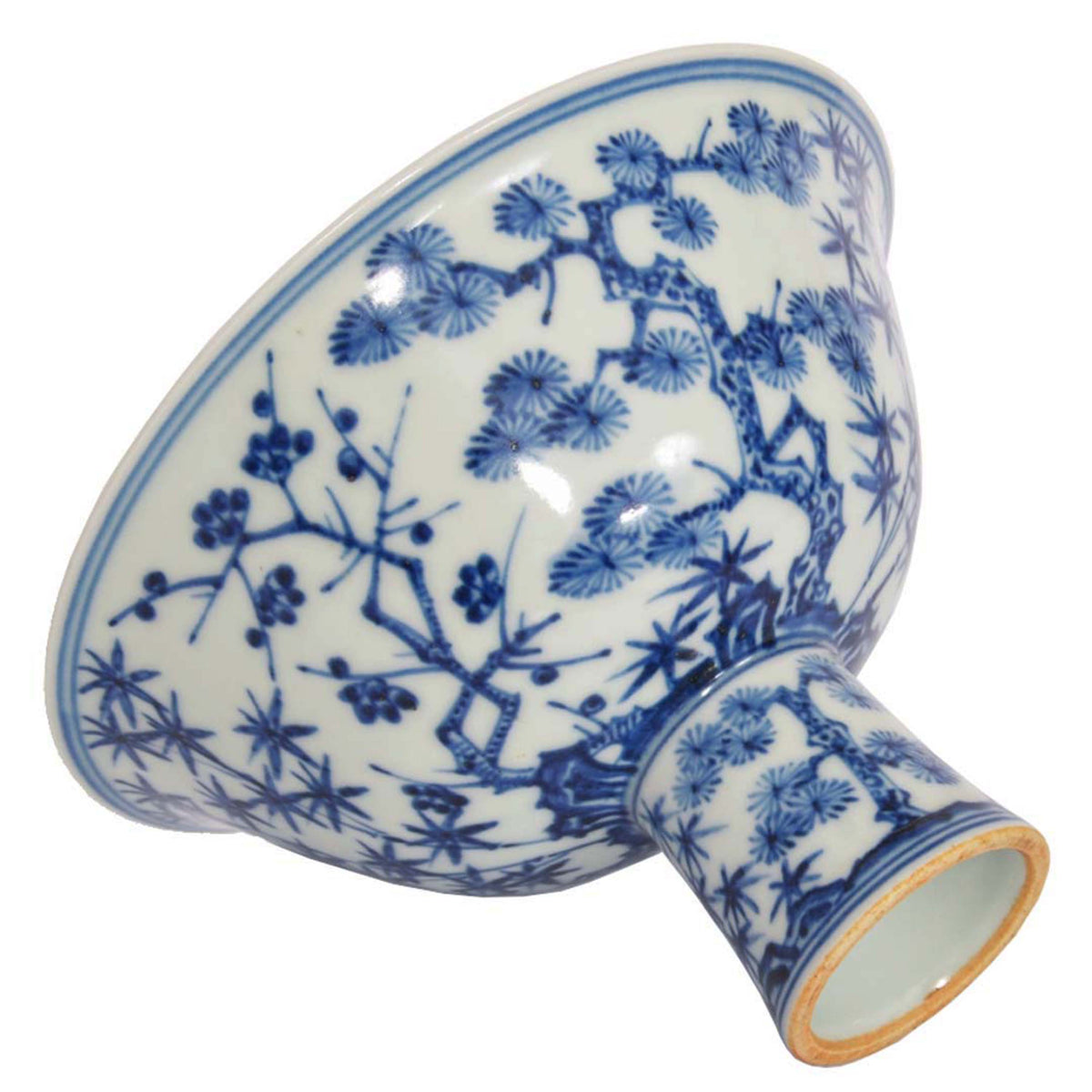 Antique Blue & White Chinese Qing Dynasty Porcelain Stem Cup Bowl Xuande Mark Circa 1890