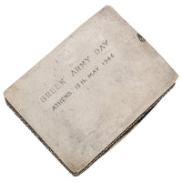 Antique Greek Civil War Pure Silver Cloisonne Case Engraved Athens Army Day 1946