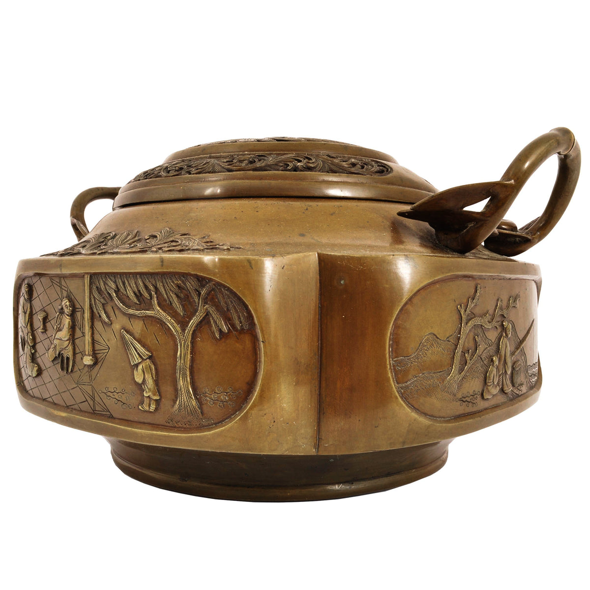 A good & large antique Meiji period Japanese bronze brazier, koro or handwarmer