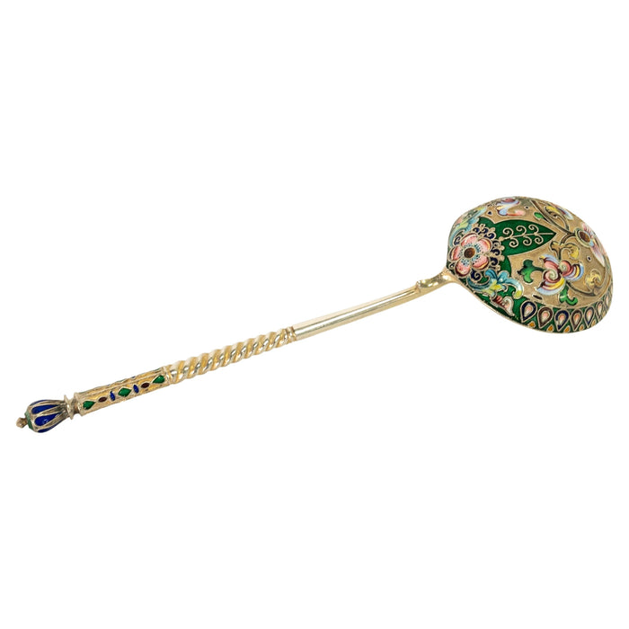 Antique Russian Imperial 11th Artel Silver Gilt & Cloisonne Large Spoon Moscow 1908