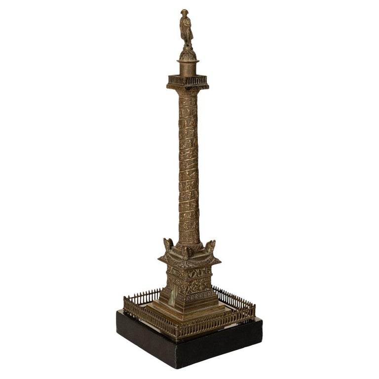 Antique French Grand Tour Bronze Desk Statue Sculpture Napoleon Column Vendome Paris 1860