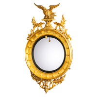 Antique Early 19thC American Federal Period Convex Gilt Wood Eagle Mirror 1820