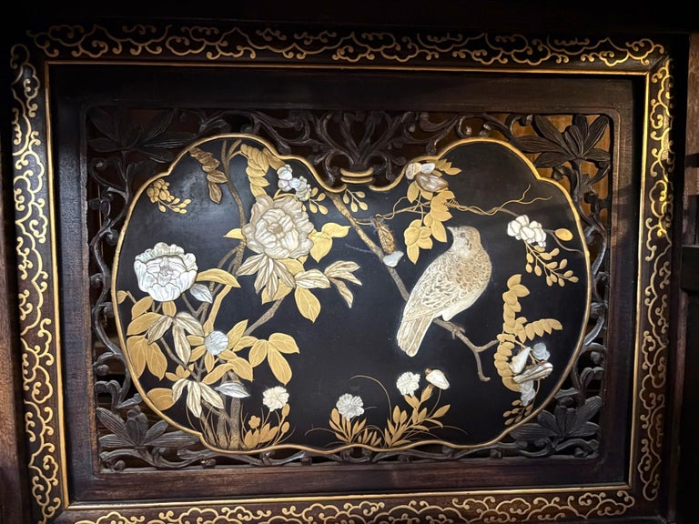 Antique Japanese Lacquer Inlaid Hardwood Meiji Period Shibayama Shodana Cabinet Circa 1880