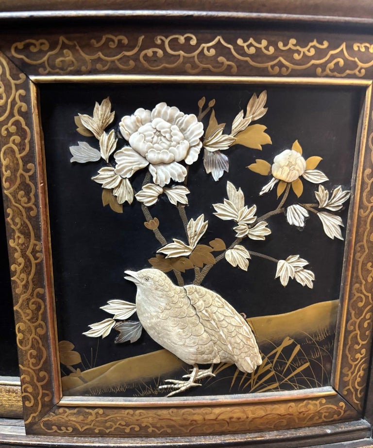 Antique Japanese Lacquer Inlaid Hardwood Meiji Period Shibayama Shodana Cabinet Circa 1880