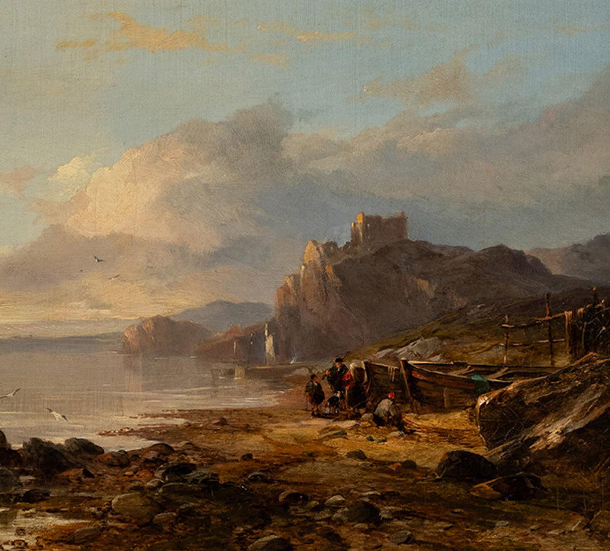 Antique Scottish Oil on Canvas Painting Tantallon Castle Ruin East Lothian Horatio McCulloch 1850