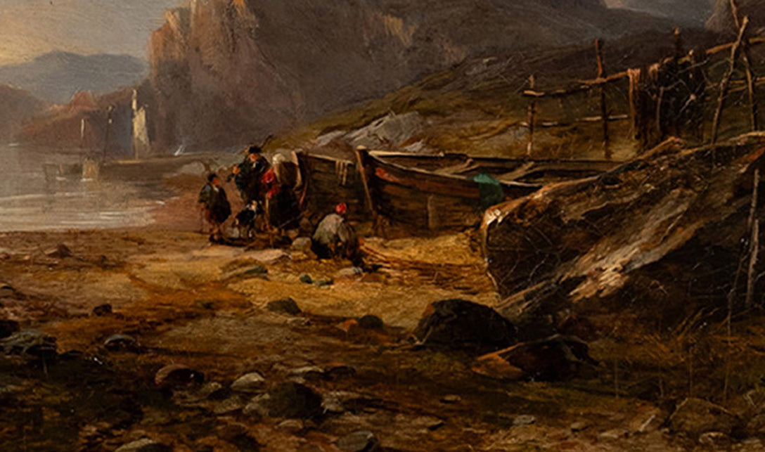 Antique Scottish Oil on Canvas Painting Tantallon Castle Ruin East Lothian Horatio McCulloch 1850
