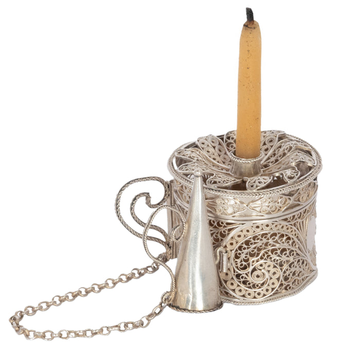 Antique Georgian Silver Filigree Bougie Box Chamberstick Candlestick 1780c