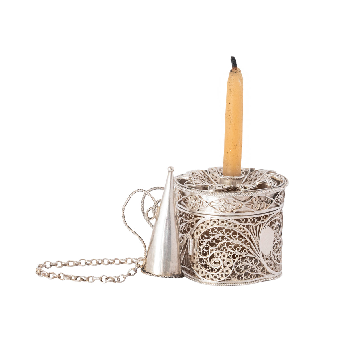 Antique Georgian Silver Filigree Bougie Box Chamberstick Candlestick 1780c