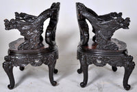 Pair of Antique Chinese Rosewood Dragon Armchairs, Circa 1900