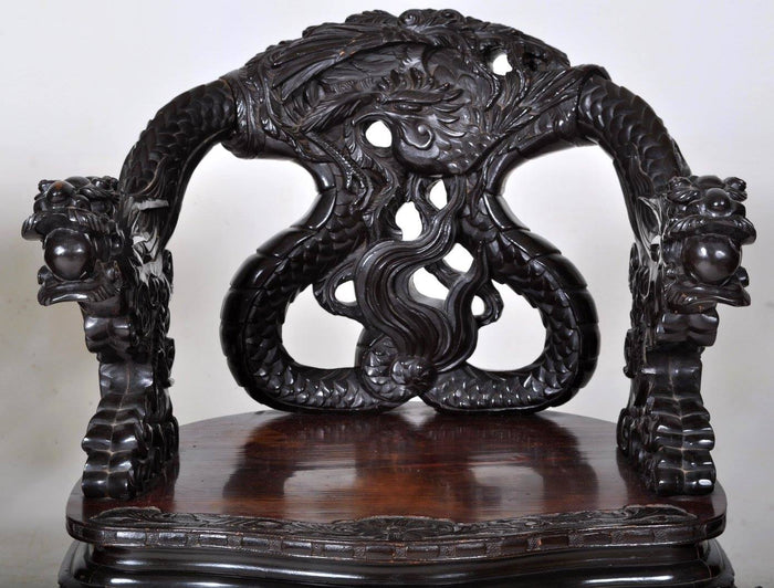 Pair of Antique Chinese Rosewood Dragon Armchairs, Circa 1900