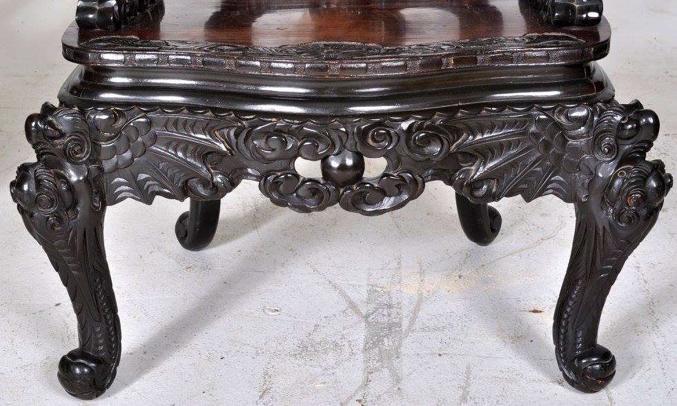 Pair of Antique Chinese Rosewood Dragon Armchairs, Circa 1900