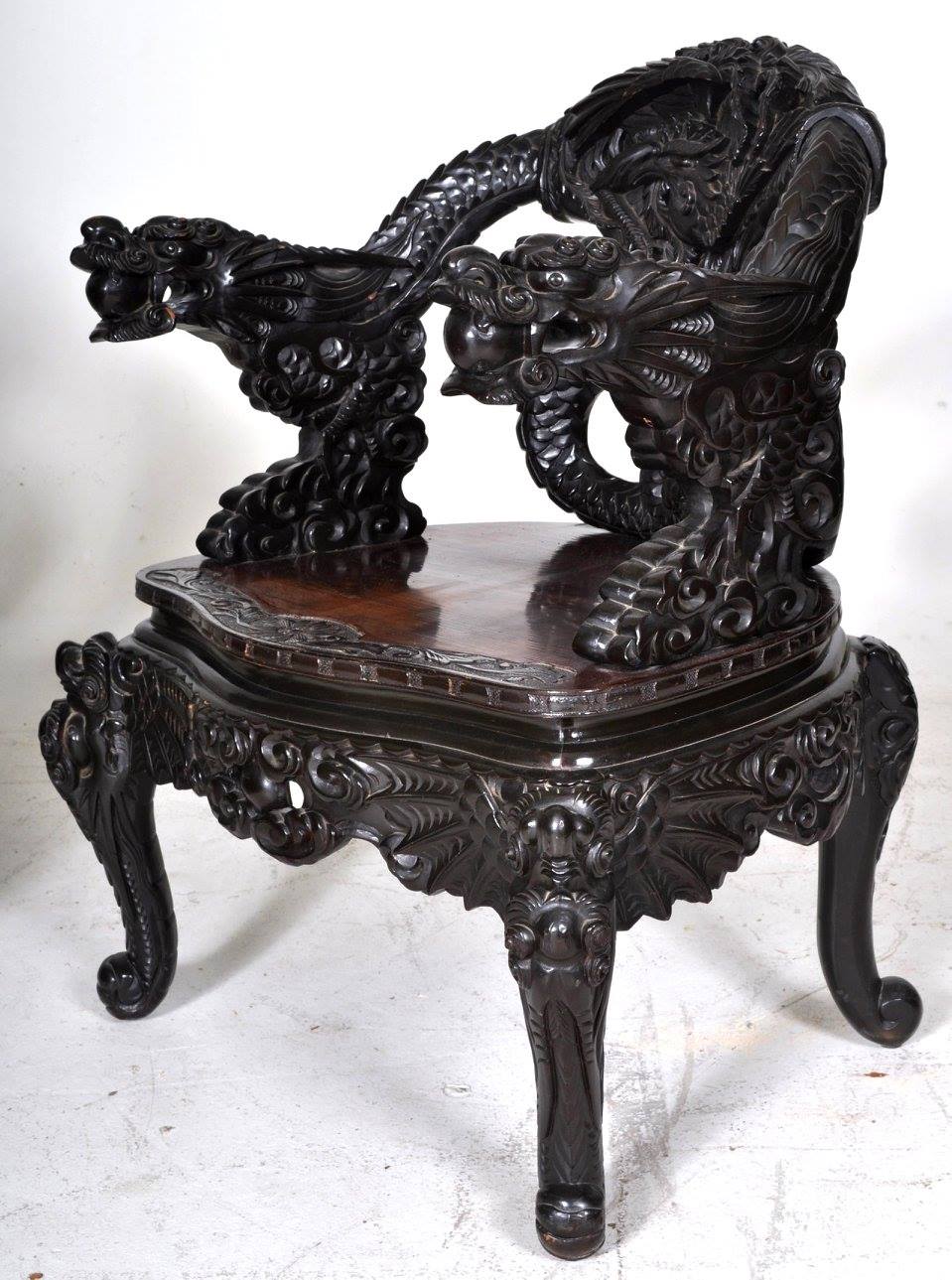 Pair of Antique Chinese Rosewood Dragon Armchairs, Circa 1900