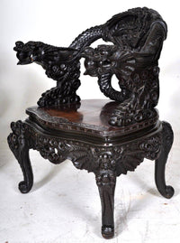 Pair of Antique Chinese Rosewood Dragon Armchairs, Circa 1900