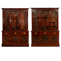 Antique Pair 19th Century Mahogany Bibliotheque Library Bookcase Cabinets, Circa 1880