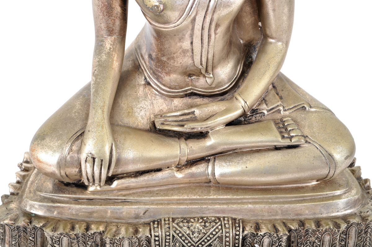Large Antique 19th Century Tibetan Silver Gilt Bronze Buddha Statue / Sculpture, circa 1850