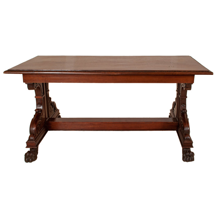 Antique Italian Carved Walnut Renaissance Revival Library Serving Table Circa 1870