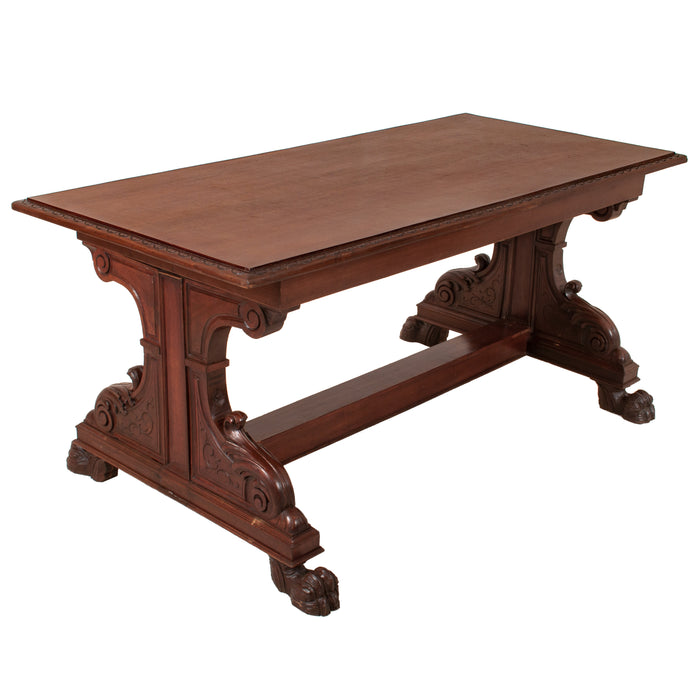 Antique Italian Carved Walnut Renaissance Revival Library Serving Table Circa 1870