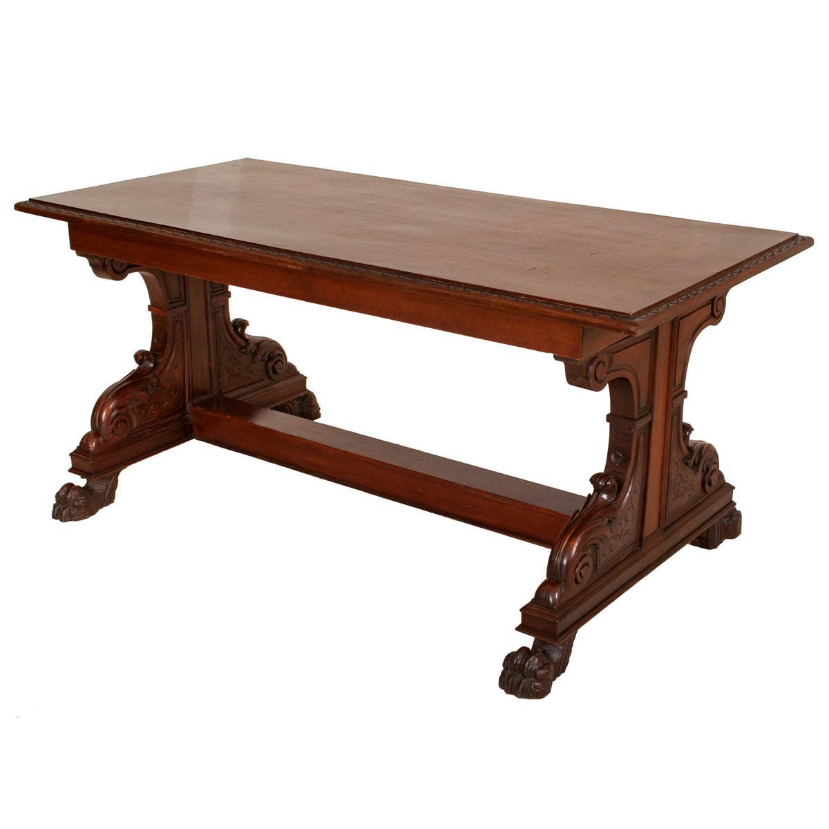 Antique Italian Carved Walnut Renaissance Revival Library Serving Table Circa 1870