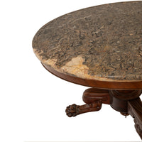 Antique French Louis Philippe Marble Top Carved Mahogany Round Tripod Table 1850