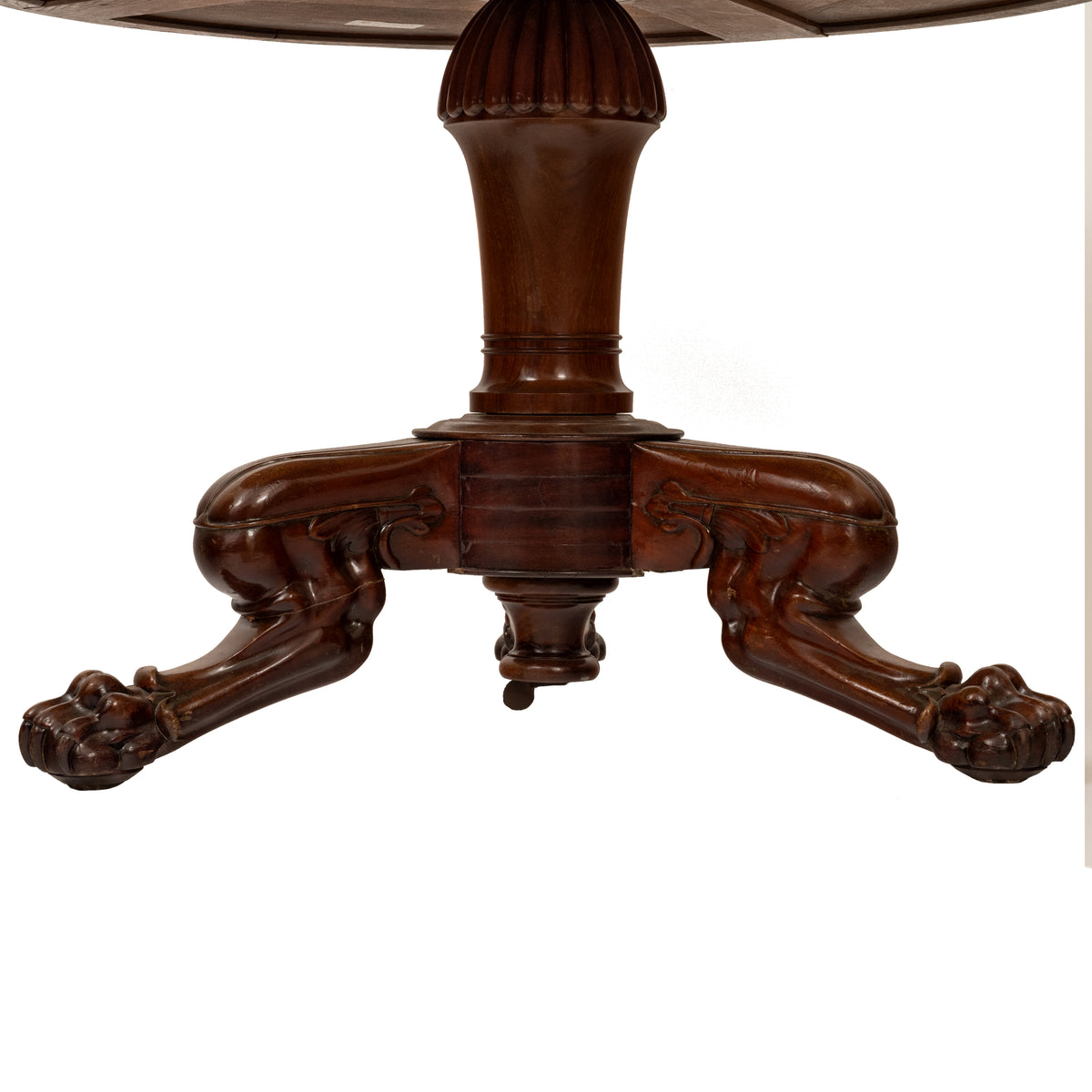 Antique French Louis Philippe Marble Top Carved Mahogany Round Tripod Table 1850