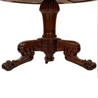 Antique French Louis Philippe Marble Top Carved Mahogany Round Tripod Table 1850