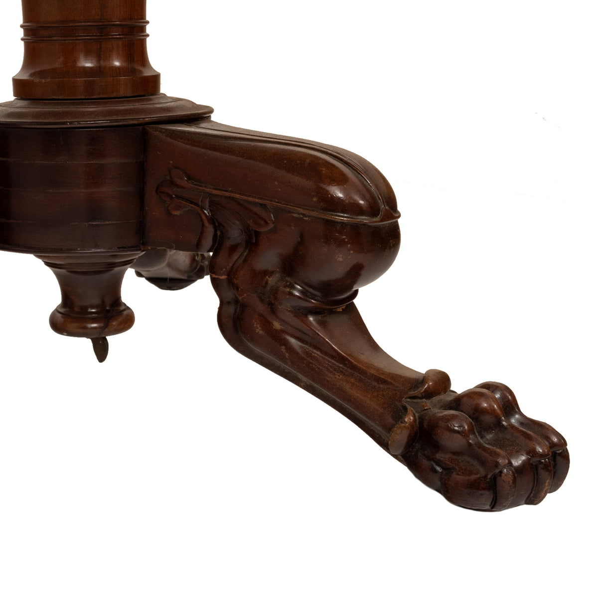 Antique French Louis Philippe Marble Top Carved Mahogany Round Tripod Table 1850