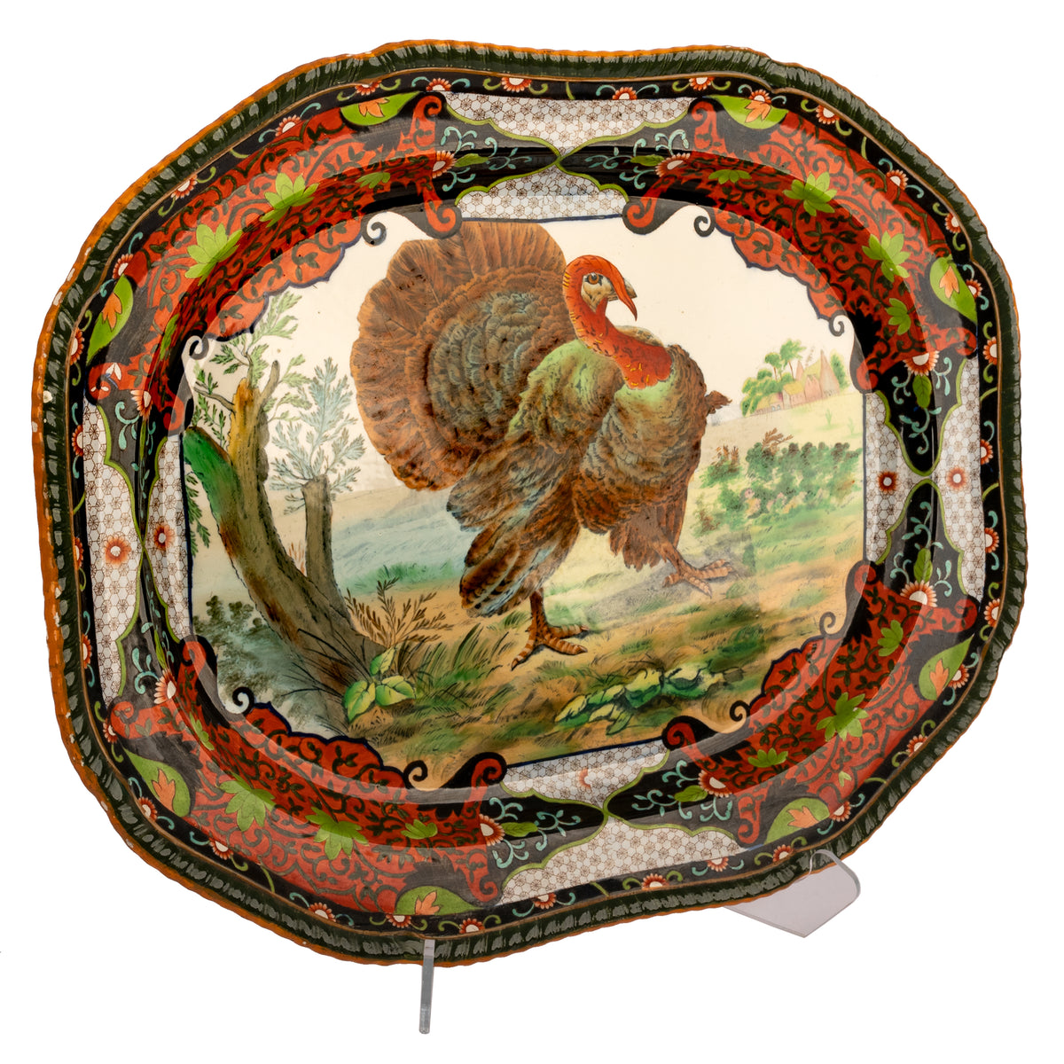 Antique English Copeland Spode Ironstone Thanksgiving Turkey Serving Platter