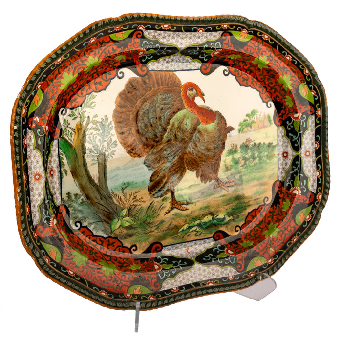 Antique English Copeland Spode Ironstone Thanksgiving Turkey Serving Platter