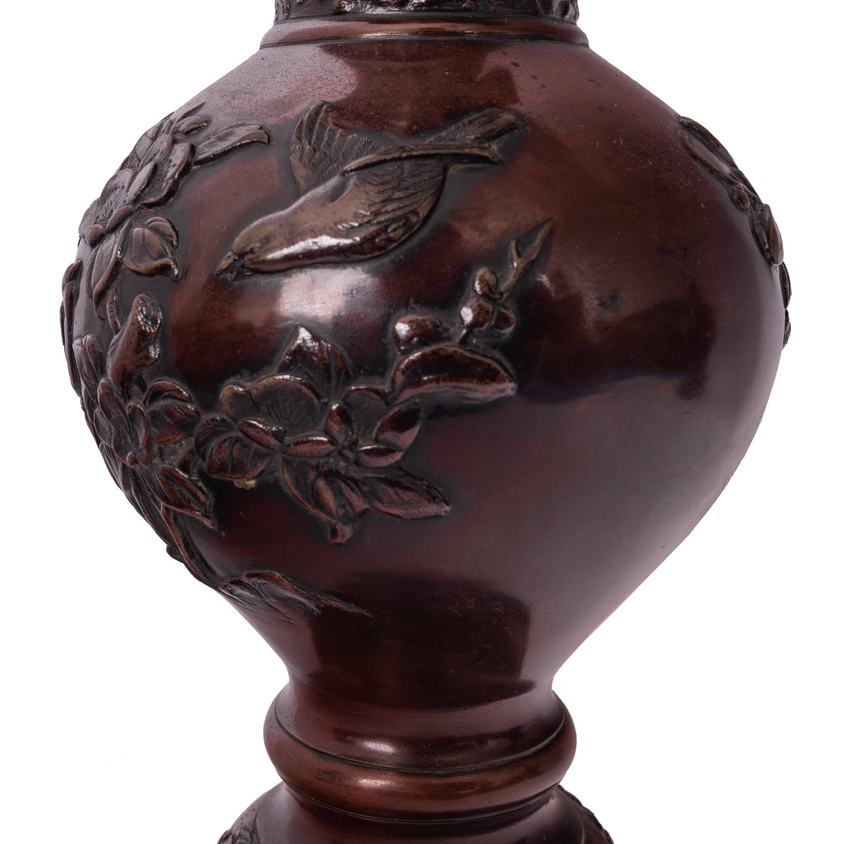 Large & Fine Pair of Antique Japanese Meiji Period Patinated Bronze Vases, 1890