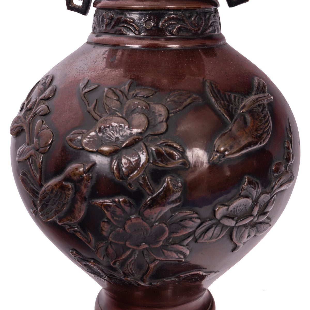Large & Fine Pair of Antique Japanese Meiji Period Patinated Bronze Vases, 1890