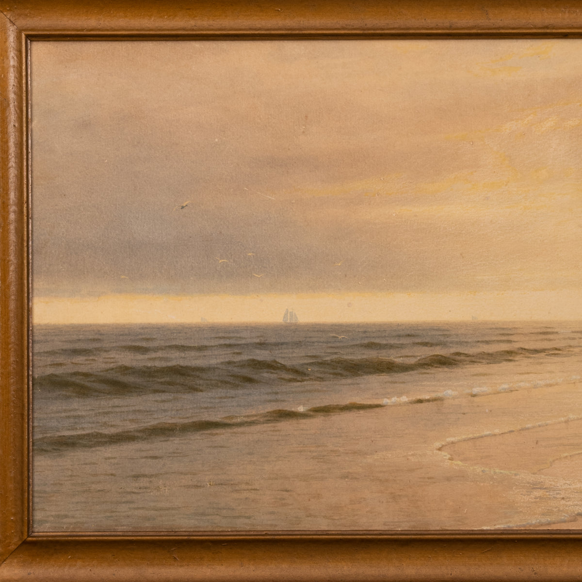 American Watercolor Atlantic City New Jersey Coast Beach Sunset Signed Dated 1875