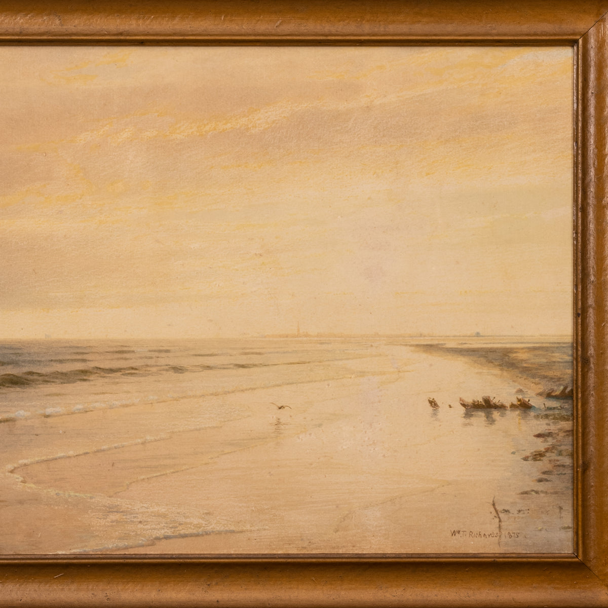 American Watercolor Atlantic City New Jersey Coast Beach Sunset Signed Dated 1875