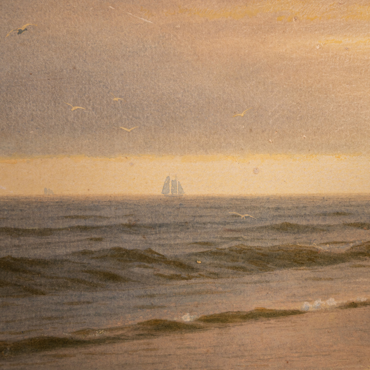 American Watercolor Atlantic City New Jersey Coast Beach Sunset Signed Dated 1875