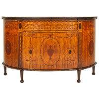 Antique Pair Regency Sheraton Marquetry Inlaid Mahogany Demi Lune Cabinets 1900
