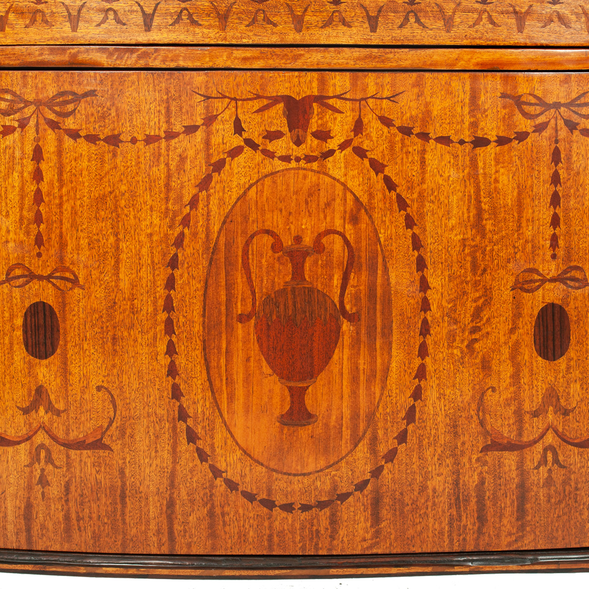 Antique Pair Regency Sheraton Marquetry Inlaid Mahogany Demi Lune Cabinets 1900