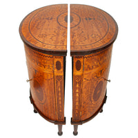 Antique Pair Regency Sheraton Marquetry Inlaid Mahogany Demi Lune Cabinets 1900