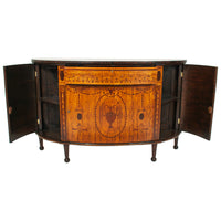 Antique Pair Regency Sheraton Marquetry Inlaid Mahogany Demi Lune Cabinets 1900