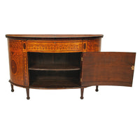 Antique Pair Regency Sheraton Marquetry Inlaid Mahogany Demi Lune Cabinets 1900