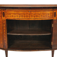 Antique Pair Regency Sheraton Marquetry Inlaid Mahogany Demi Lune Cabinets 1900