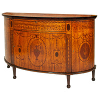 Antique Pair Regency Sheraton Marquetry Inlaid Mahogany Demi Lune Cabinets 1900