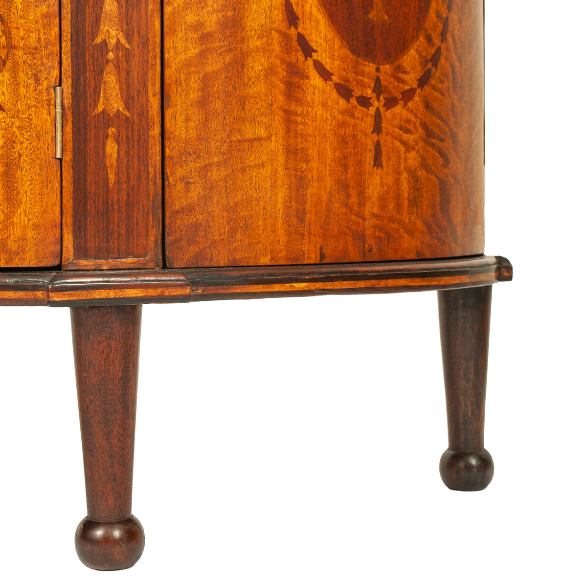 Antique Pair Regency Sheraton Marquetry Inlaid Mahogany Demi Lune Cabinets 1900