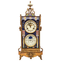 Large Antique French Cloisonné & Brass Astronomical 8 Day Calendar Clock, Circa 1890
