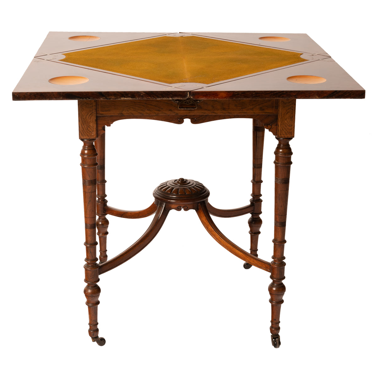 Antique 19th Century Rosewood Marquetry Inlaid Envelope Card Games Table, Circa 1890