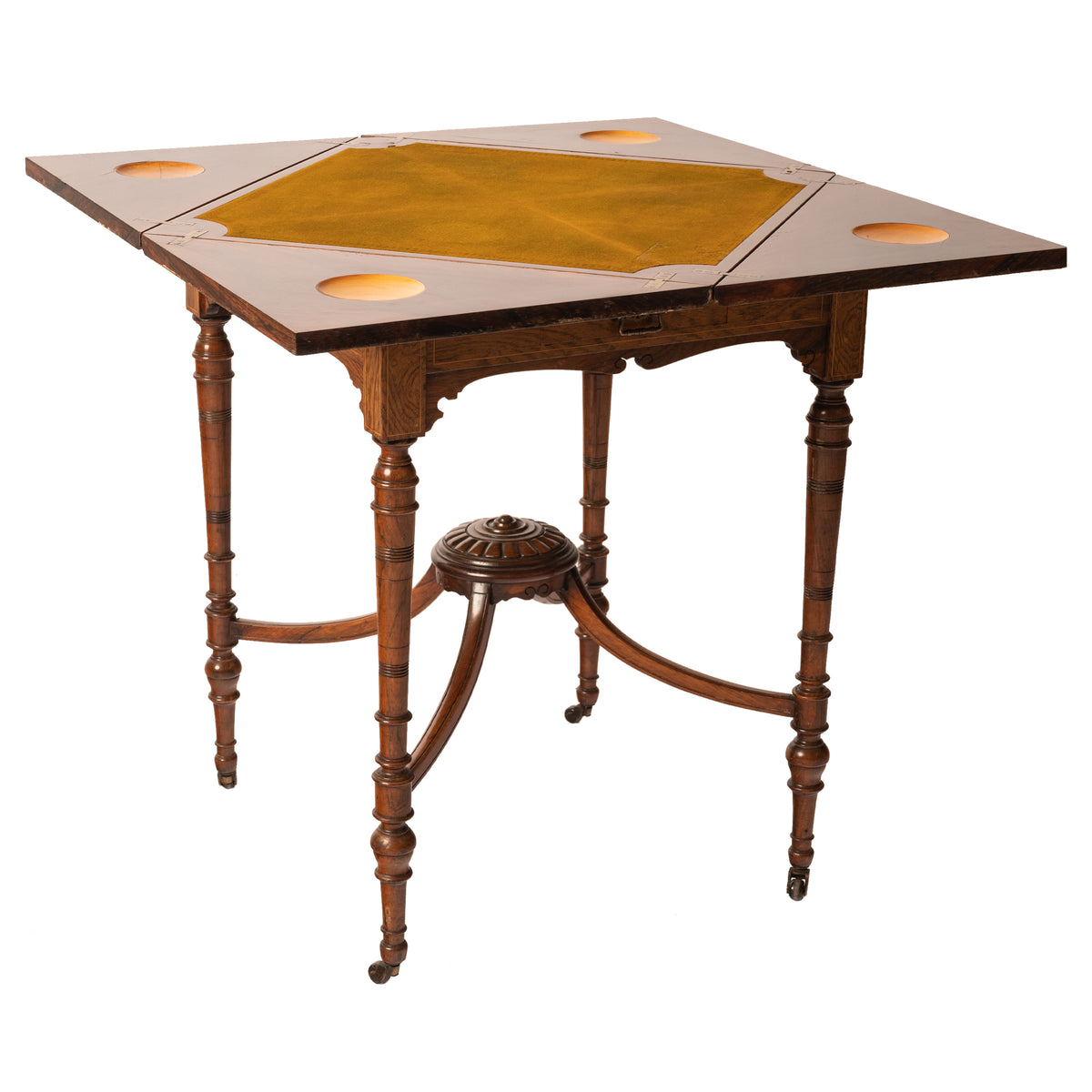Antique 19th Century Rosewood Marquetry Inlaid Envelope Card Games Table, Circa 1890