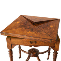 Antique 19th Century Rosewood Marquetry Inlaid Envelope Card Games Table, Circa 1890