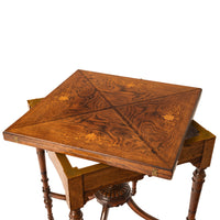 Antique 19th Century Rosewood Marquetry Inlaid Envelope Card Games Table, Circa 1890