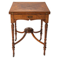 Antique 19th Century Rosewood Marquetry Inlaid Envelope Card Games Table, Circa 1890